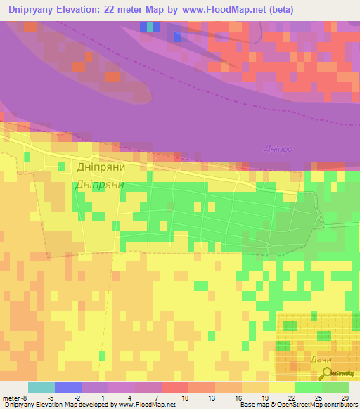 Dnipryany,Ukraine Elevation Map