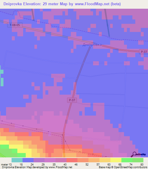Dniprovka,Ukraine Elevation Map
