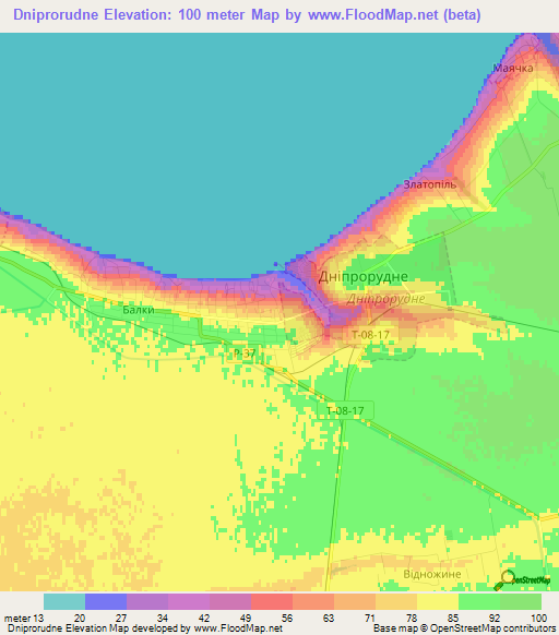 Dniprorudne,Ukraine Elevation Map