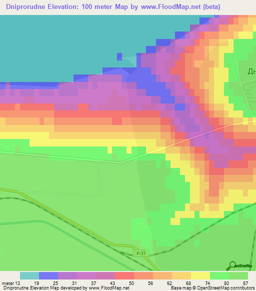 Dniprorudne,Ukraine Elevation Map