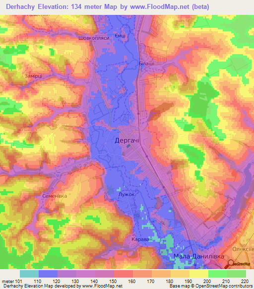 Derhachy,Ukraine Elevation Map