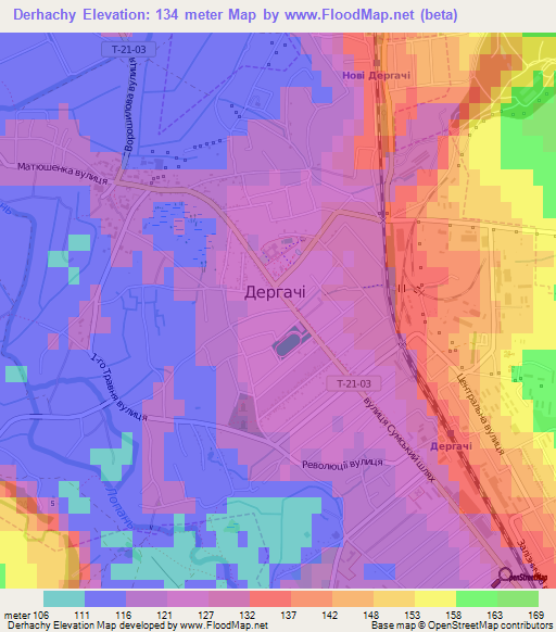 Derhachy,Ukraine Elevation Map