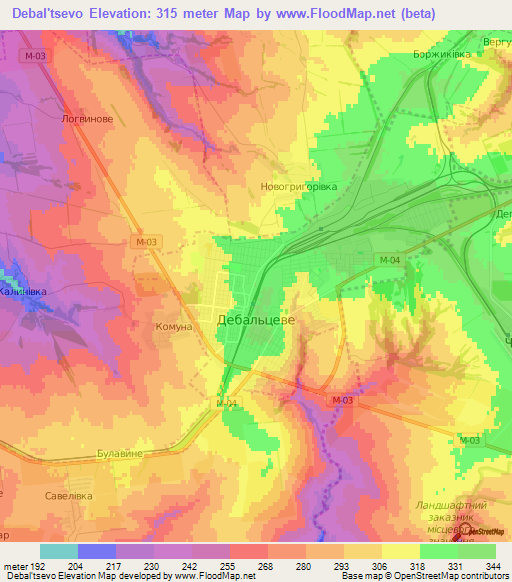Debal'tsevo,Ukraine Elevation Map