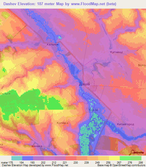 Dashev,Ukraine Elevation Map