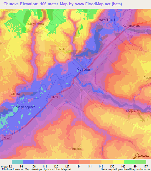 Chutove,Ukraine Elevation Map