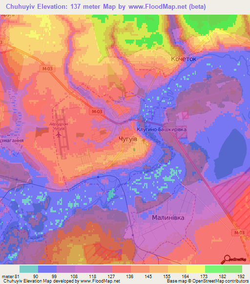 Chuhuyiv,Ukraine Elevation Map