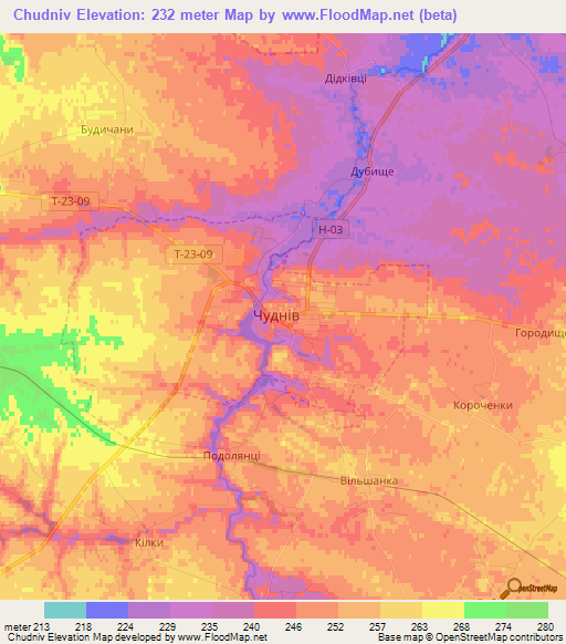 Chudniv,Ukraine Elevation Map