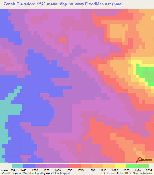 Zanaft,Iran Elevation Map
