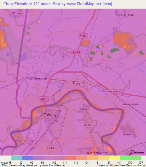 Chop,Ukraine Elevation Map