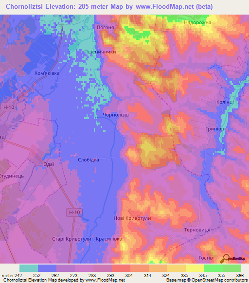 Chornoliztsi,Ukraine Elevation Map