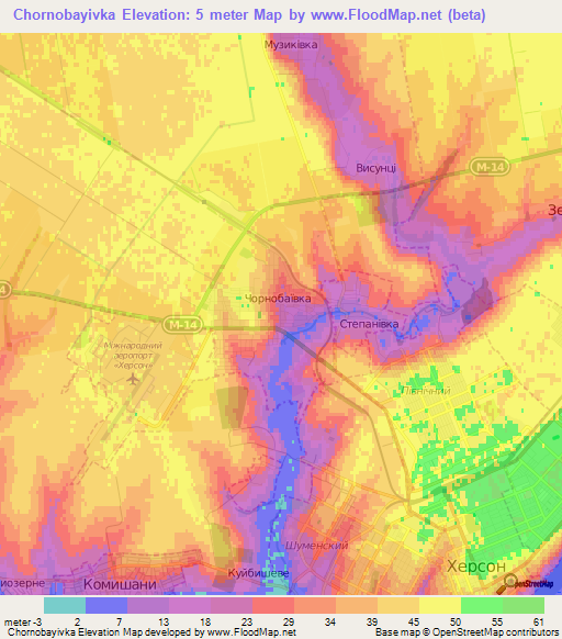 Chornobayivka,Ukraine Elevation Map