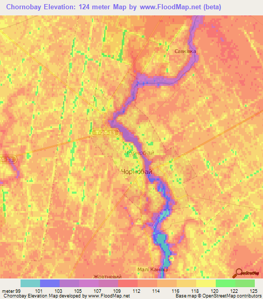 Chornobay,Ukraine Elevation Map