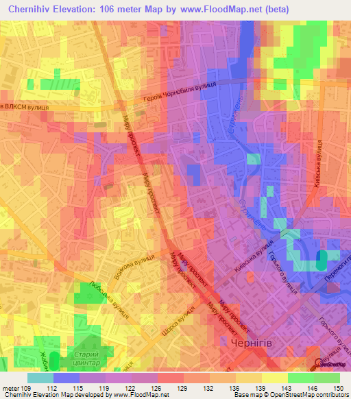 Chernihiv,Ukraine Elevation Map