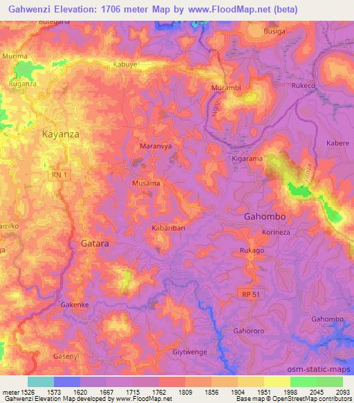 Gahwenzi,Burundi Elevation Map