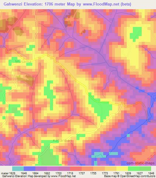 Gahwenzi,Burundi Elevation Map