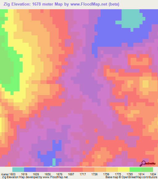 Zig,Iran Elevation Map