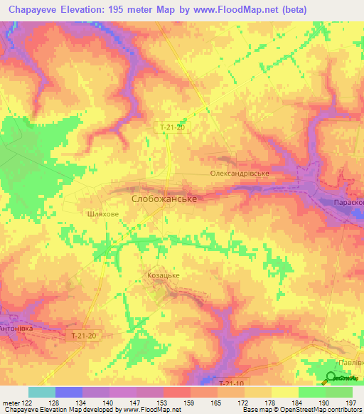 Chapayeve,Ukraine Elevation Map
