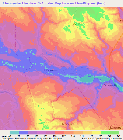 Chapayevka,Ukraine Elevation Map