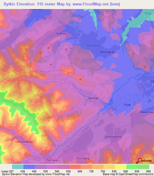 Bytkiv,Ukraine Elevation Map