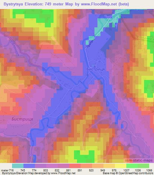 Bystrytsya,Ukraine Elevation Map