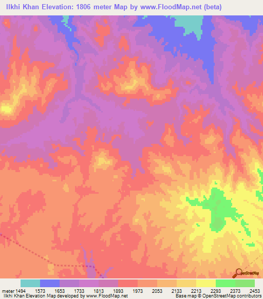 Ilkhi Khan,Iran Elevation Map