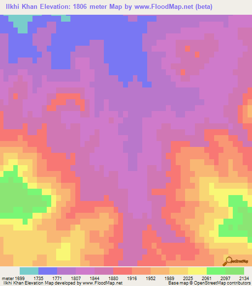 Ilkhi Khan,Iran Elevation Map