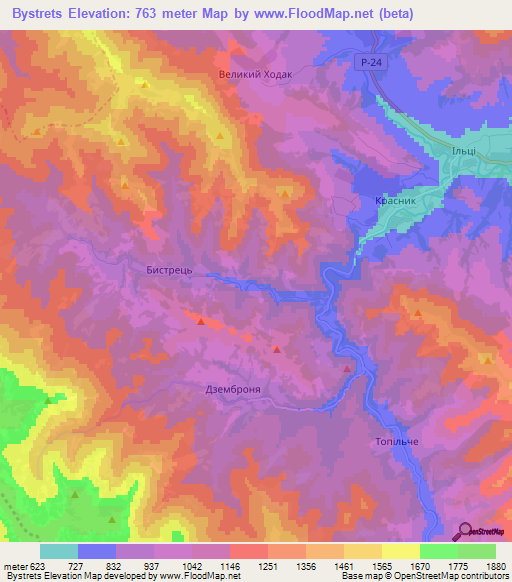 Bystrets,Ukraine Elevation Map