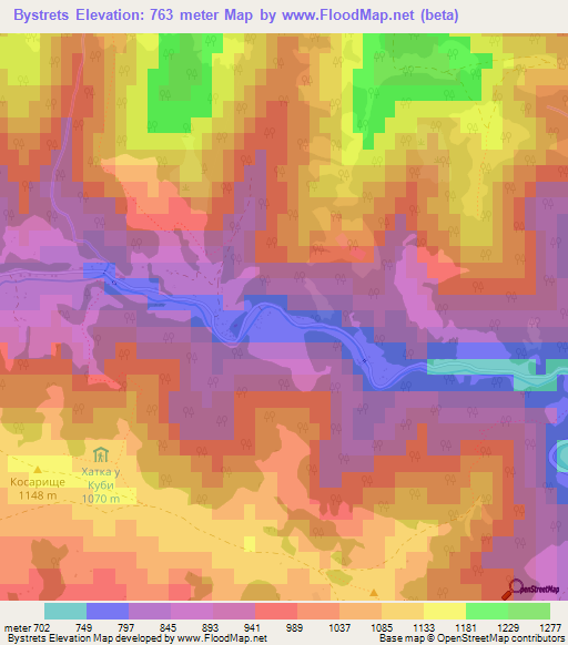 Bystrets,Ukraine Elevation Map