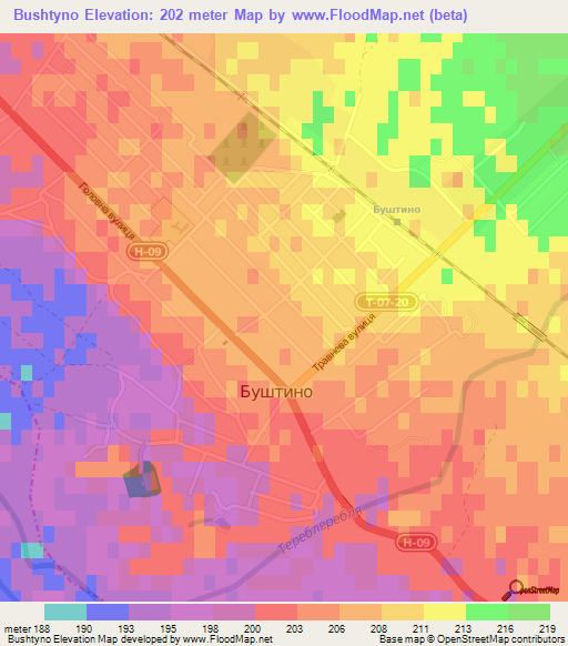Bushtyno,Ukraine Elevation Map