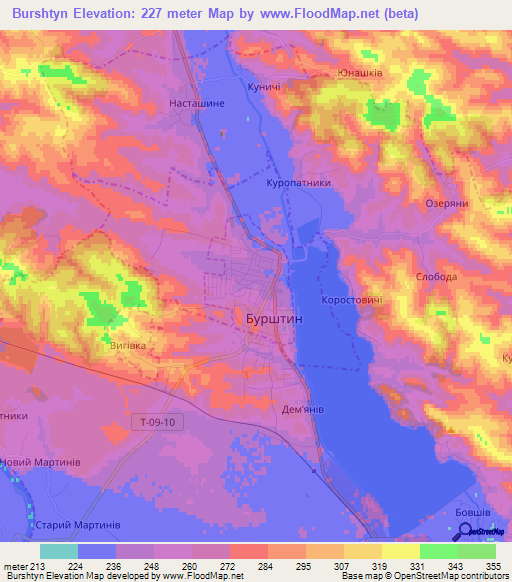 Burshtyn,Ukraine Elevation Map