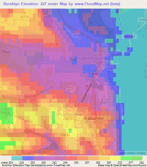 Burshtyn,Ukraine Elevation Map