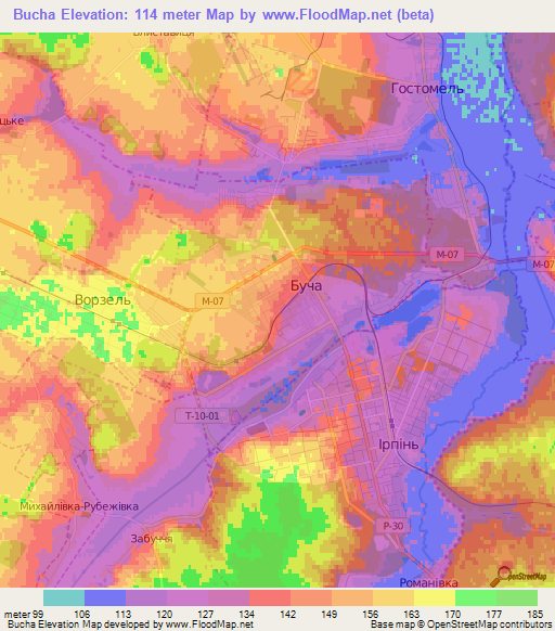 Bucha,Ukraine Elevation Map