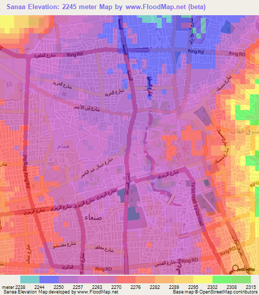 Sanaa,Yemen Elevation Map