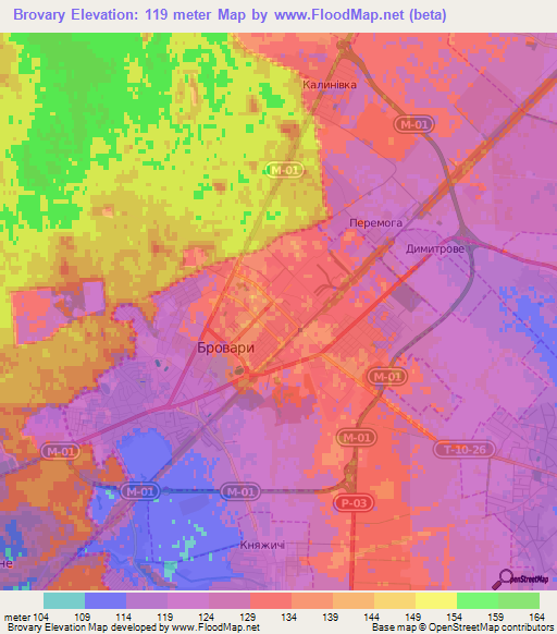 Brovary,Ukraine Elevation Map