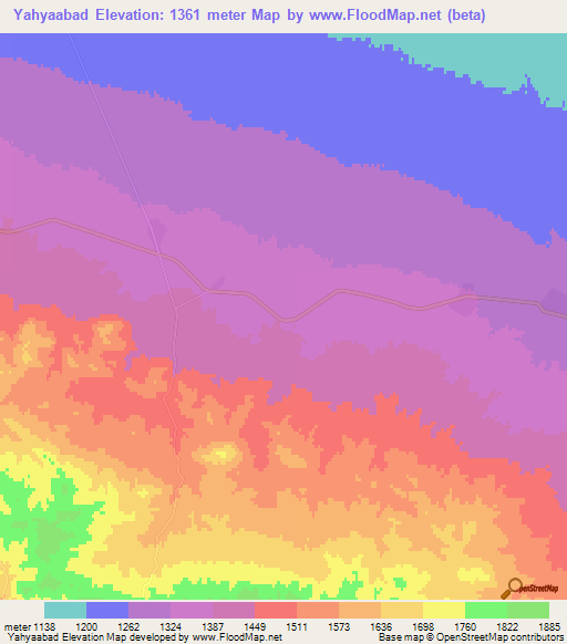 Yahyaabad,Iran Elevation Map