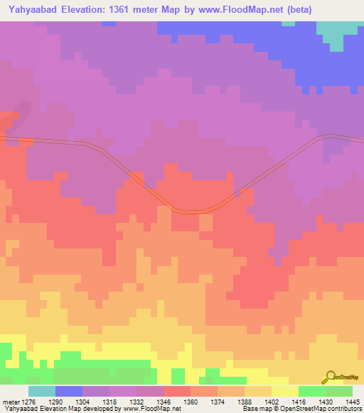 Yahyaabad,Iran Elevation Map