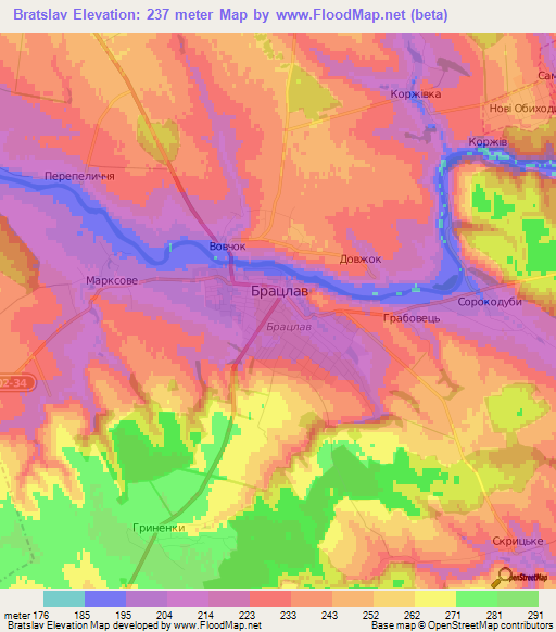 Bratslav,Ukraine Elevation Map