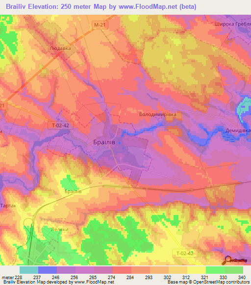 Brailiv,Ukraine Elevation Map
