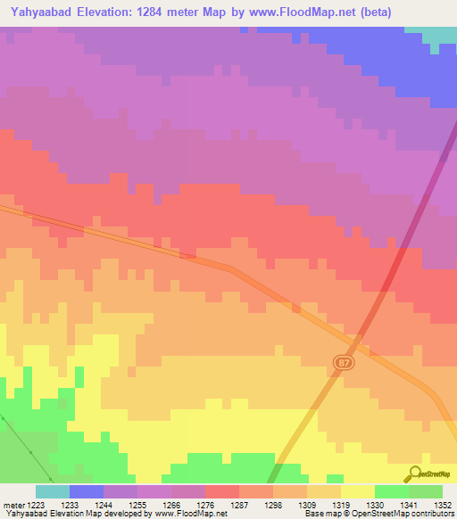 Yahyaabad,Iran Elevation Map