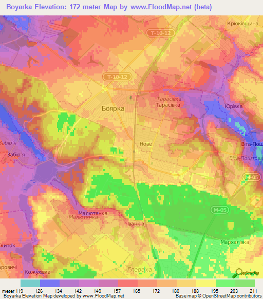Boyarka,Ukraine Elevation Map