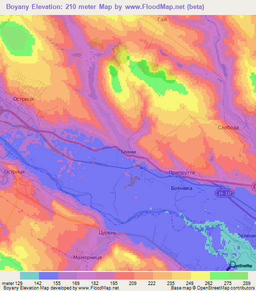 Boyany,Ukraine Elevation Map
