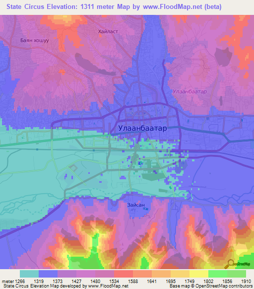 State Circus,Mongolia Elevation Map