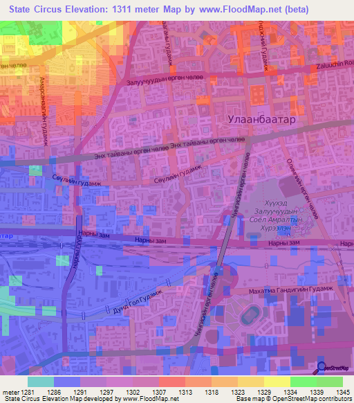 State Circus,Mongolia Elevation Map