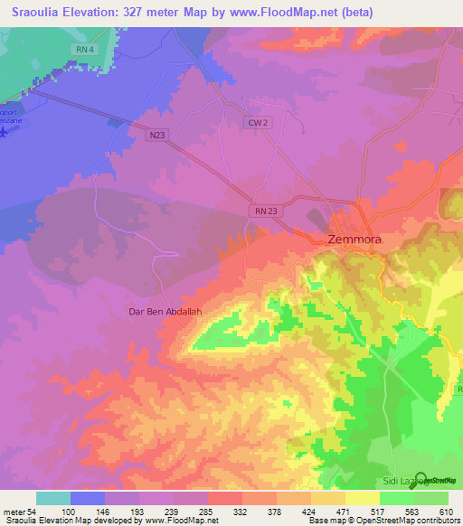 Sraoulia,Algeria Elevation Map