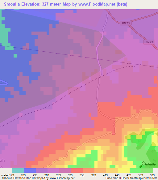 Sraoulia,Algeria Elevation Map