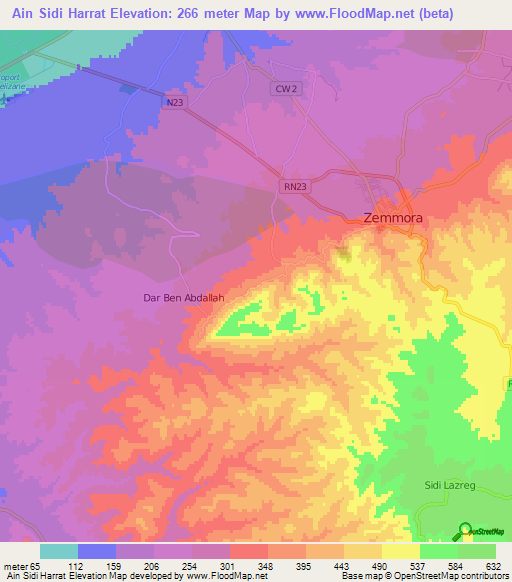 Ain Sidi Harrat,Algeria Elevation Map