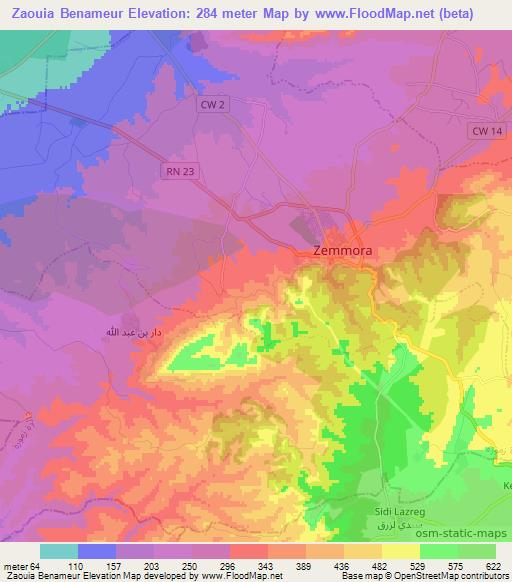 Zaouia Benameur,Algeria Elevation Map