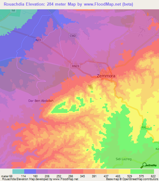 Rouachdia,Algeria Elevation Map
