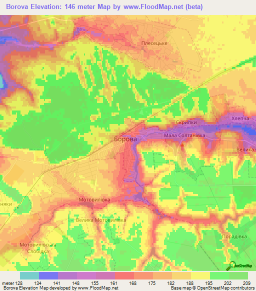 Borova,Ukraine Elevation Map