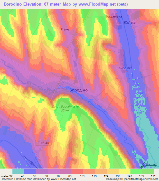 Borodino,Ukraine Elevation Map